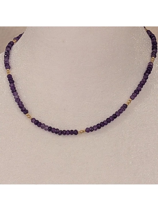Handmade Jewelry - Amethyst Beaded Necklace Choker with Gold Accents , French Design,HandMade ,New